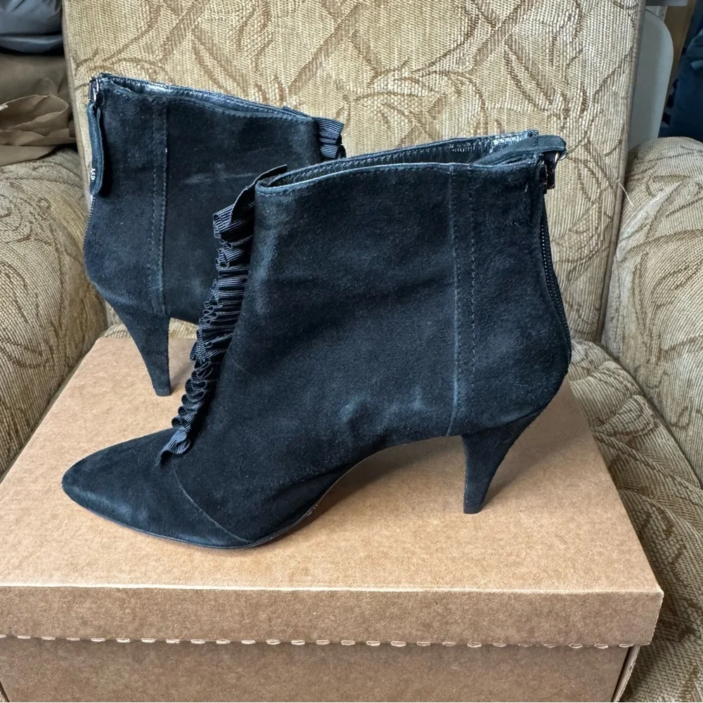 Anne Fontaine Suede Grosgrain‎ Trim Lace-Up Boots Size EU 40 Excellent!
